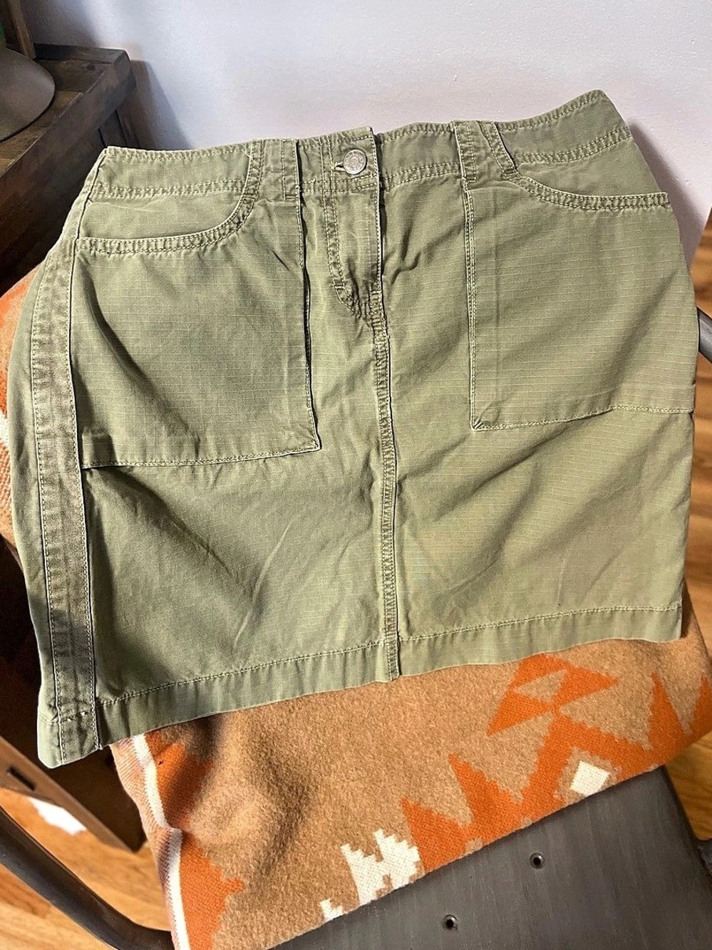 Vintage J.Crew Olive Green Cotton Utility Cargo Mini Skirt - Size 2